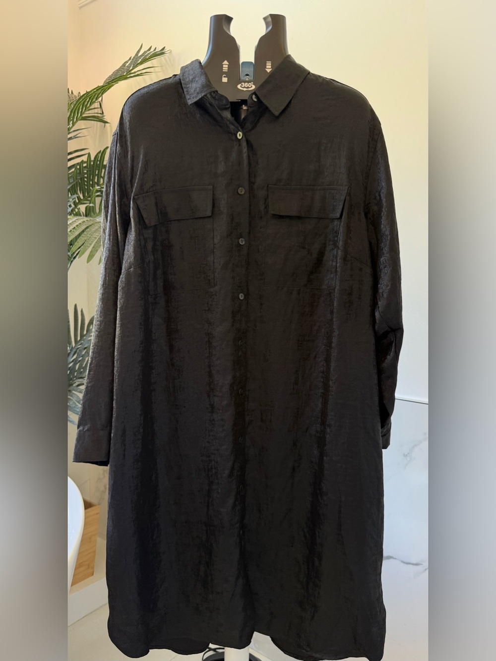 NWT Ava & Viv Solid Black Long Sleeve Satin Shirt Dress - Size XXL Plus